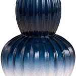 Close-up of double-gourd indigo vase with vertical ridges and a frosted ombré finish