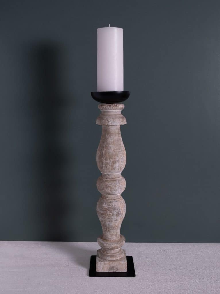 Pillar Candle Holder White Wash Large Made Market Co.