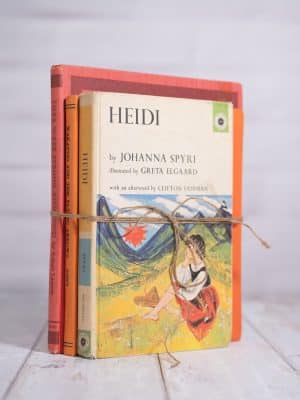 Warm Colors Decorative Vintage Books Set with the book Heidi on front, tied with natural twine