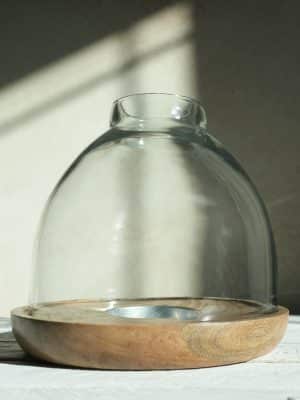 Wood & Glass Hurricane Candle Holder Large straight on view without candle inside