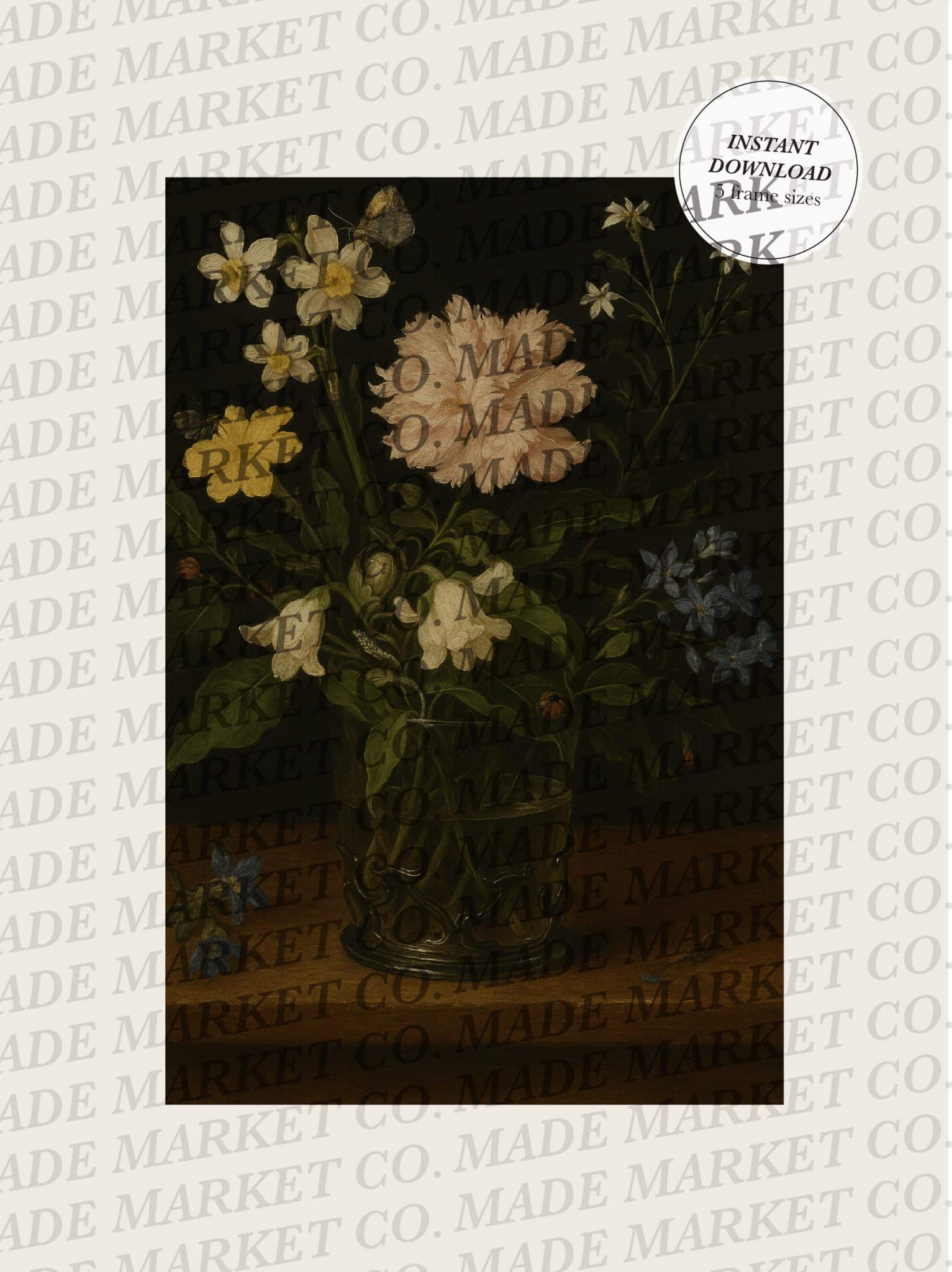 Close-up view of the Floral Vase digital art print showing a bouquet of cream and yellow flowers in a vase.